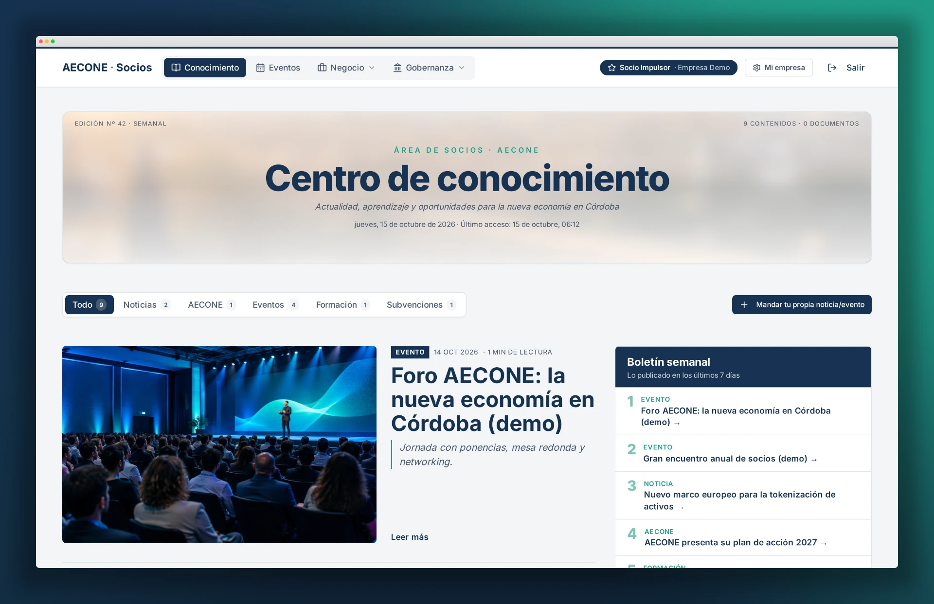 Área de socios de AECONE con Datta Conecta